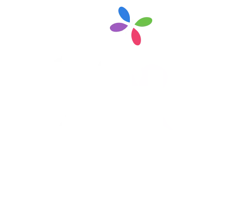 White logo of two small children reaching toward a colorful butterfly flying over their heads.