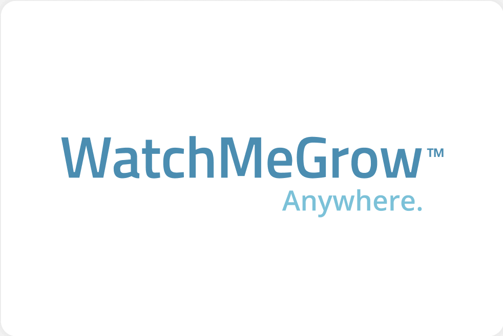 White background with blue text reading 'Watch Me Grow anywhere'.