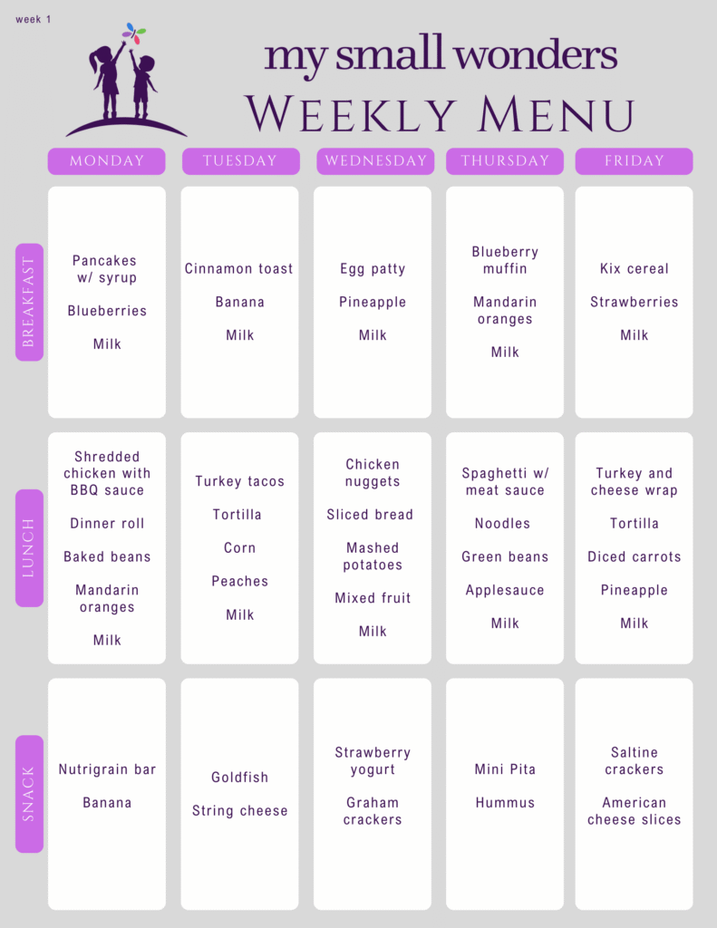 Weekly Food Menu - Week 1
