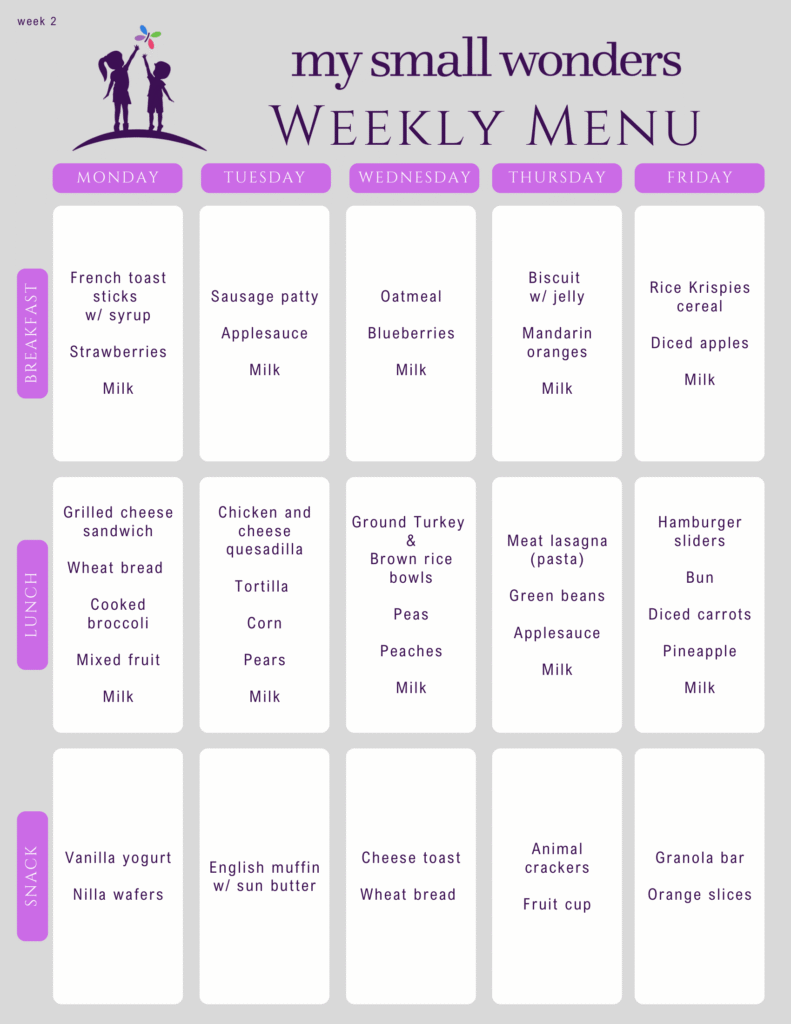 Weekly Food Menu - Week 2