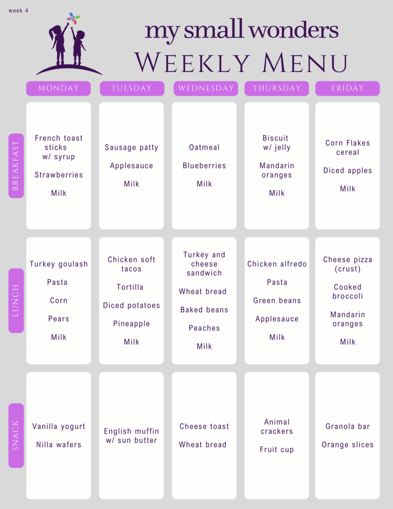Weekly Food Menu - Week 4